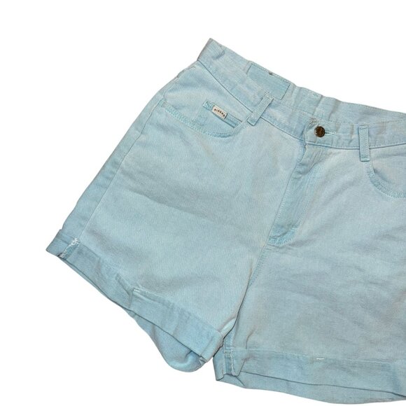 Vintage Lee Riders Mom Shorts Womens 14 Med High Rise Aqua Blue Pockets Retro - Picture 2 of 8